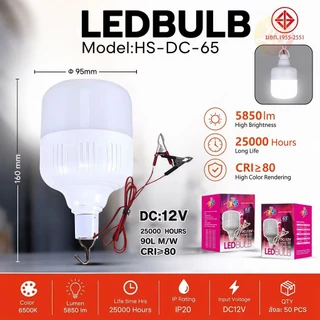 HS-85W DC 12V หลอดไฟ LED ใช้ไฟ ไฟตุ้ม พร้อมปากคีบ ใช้กับแบตเตอร์รี่ หลอดไฟ LED ใช้ไฟ แสงสีขาว