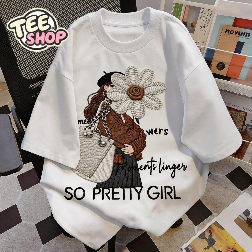 TEE·SHOP🍀เสื้อยืด oversize เสื้อเท่ๆ เกาหลี " So Pretty Girl " ไม่หดตัว  เกาหลีสไตล์ พิมพ์ลาย ผ้านิ่มใส่สบาย  COD 📦