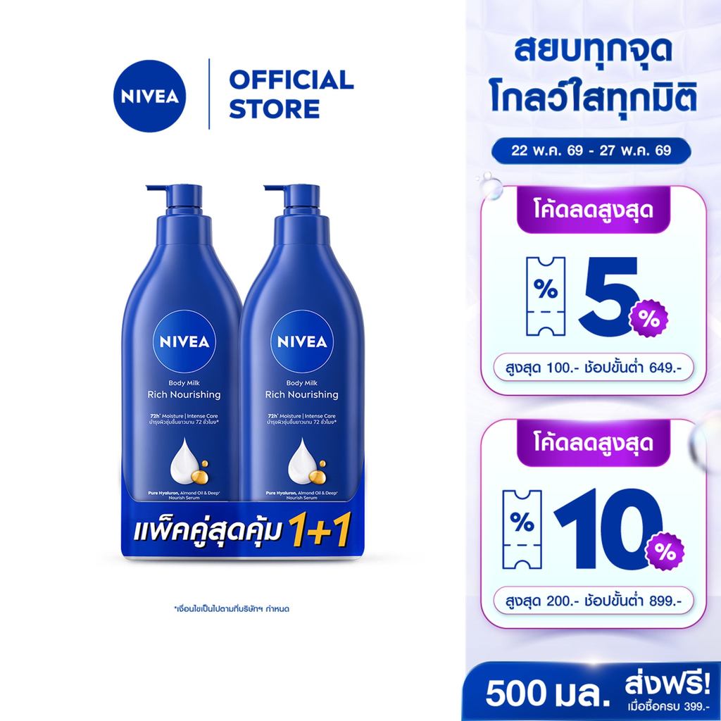 [สินค้าขายดี]นีเวีย บอดี้ มิลค์ ริช นอร์ริชชิ่ง 500 มล.  2 ชิ้น NIVEA