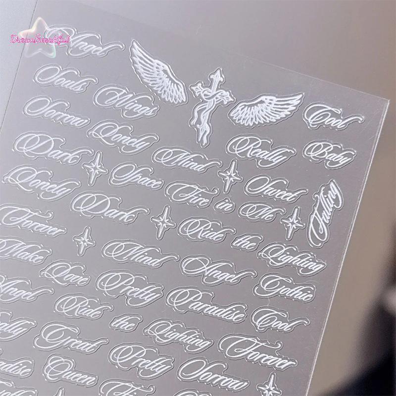 <DBFl-t> 3D Letter Nail Stiers ปีกนางฟ้าสีขาวตัวอักษรรูปแบบ Decals DIY Nail Art สําหรับผู้หญิงแต่งเล็บงานปาร์ตี้ใหม่