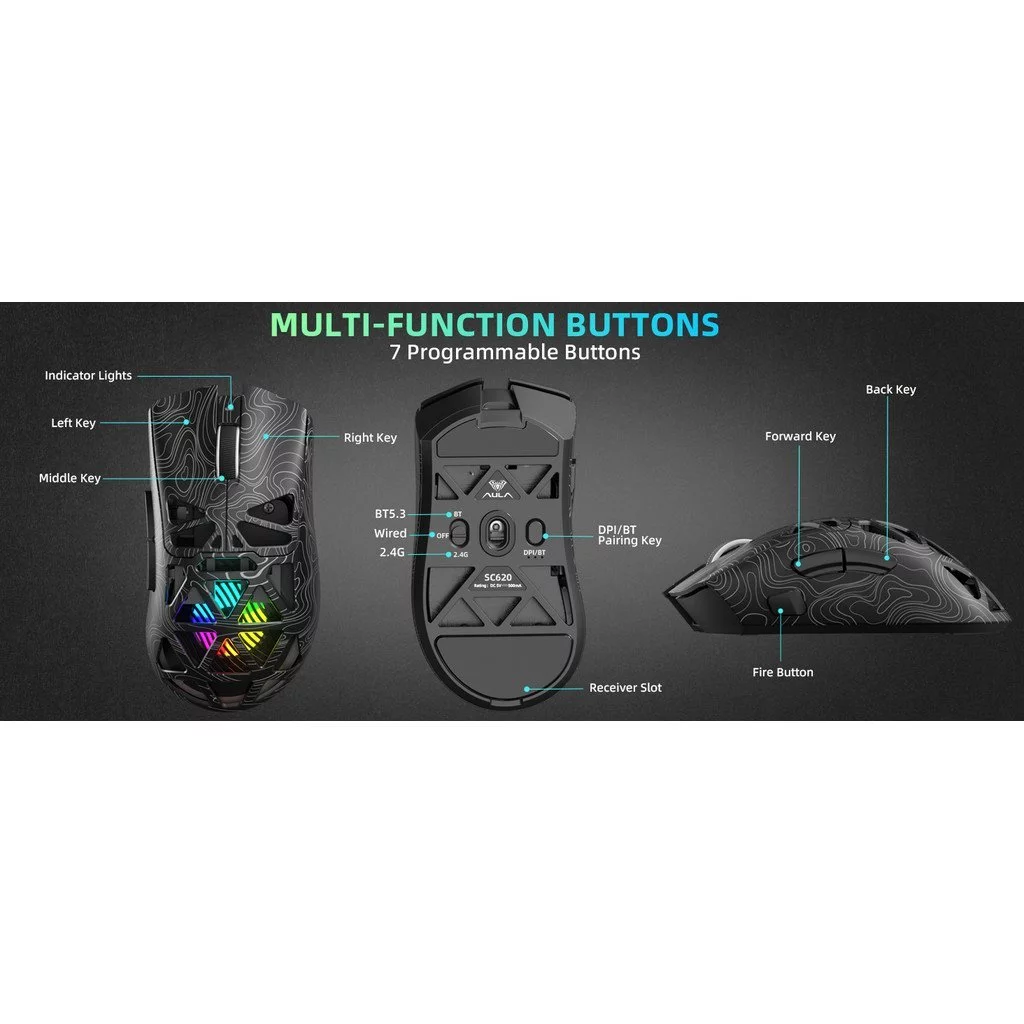 เมาส์เล่นเกมไร้สาย Aula SC620 Tri-Mode 12000 DPI RGB thumbnail 9