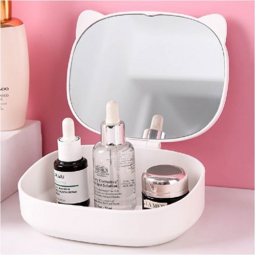 Cat Makeup Storage Table Mirror