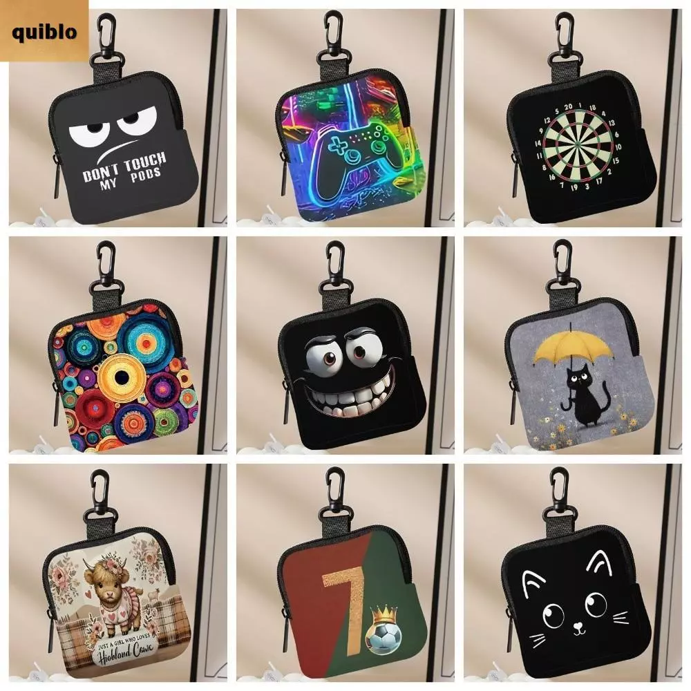 QUIBLO กระเป๋าใส่เหรียญ, Mini Water-resistant Wallet,อินเทรนด์ทนทาน PVC Cat Football Mouse Zipper Storage Bag Friends Gift