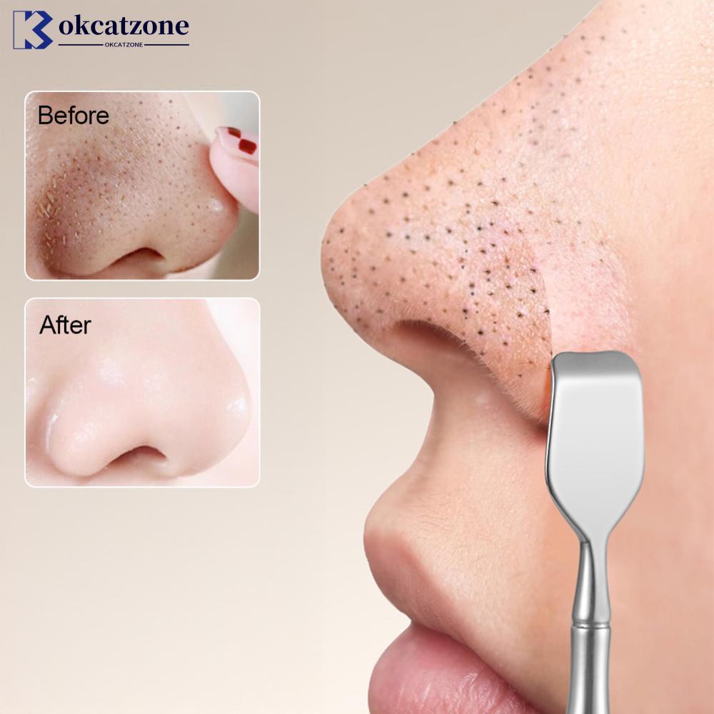 OKCATZONE สแตนเลส Blackhead Remover สองหัว Blackhead Scraper Remover เครื่องมือทําความสะอาดลึกแหนบสิวเครื่องมือทําความสะอาดรูขุมขนบนใบหน้า N9U8
