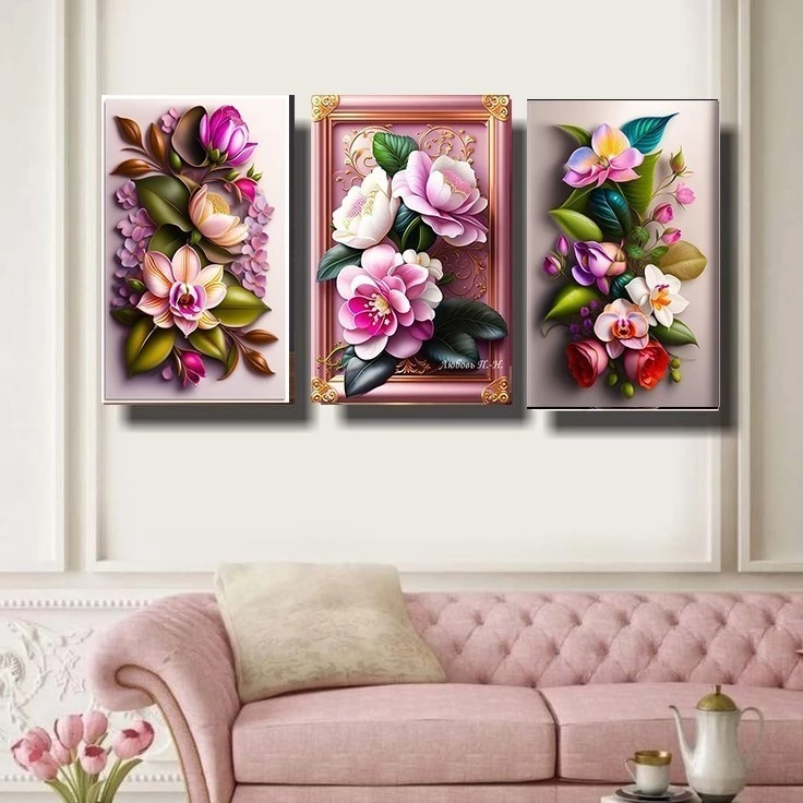 ของตกแต่งผนังดอกไม้ 8D สวยงามสมจริง ขนาด 40x60 สำหรับตกแต่งห้องให้สวยงาม