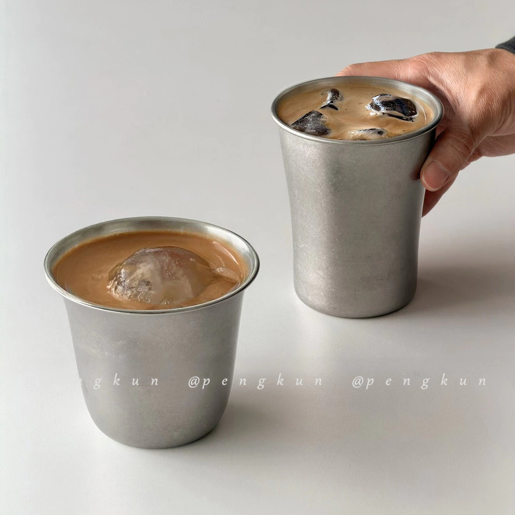 Ins Style Retro 304 ถ้วยกาแฟสแตนเลสสไตล์อุตสาหกรรมถ้วยสกัดปากกว้าง Frosted Ice American Latte ถ้วยดื่ม