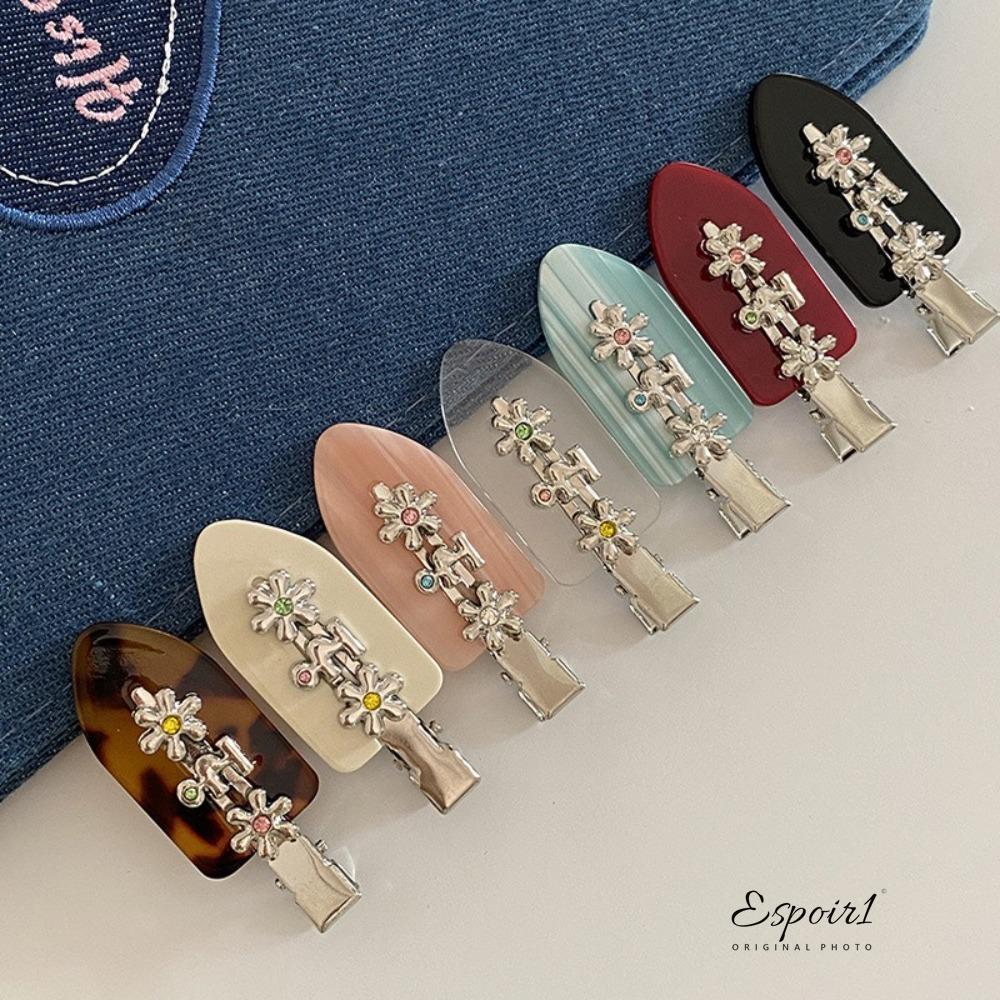 ESPOIR1 Duckbill คลิป, Rhinestones หวาน Acetate คลิปดอกไม้โลหะ, น่ารัก Traceless Sparkling Hairpin เครื่องประดับผม