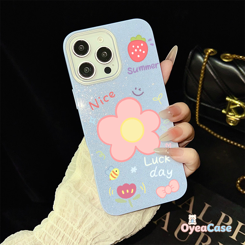 ฤดูร้อนดอกไม้สดและสตรอเบอร์รี่ IMD Glitter สําหรับ OPPO A98 A96 A79 A78 A38 A36 A77 A77E A76 A58 A58
