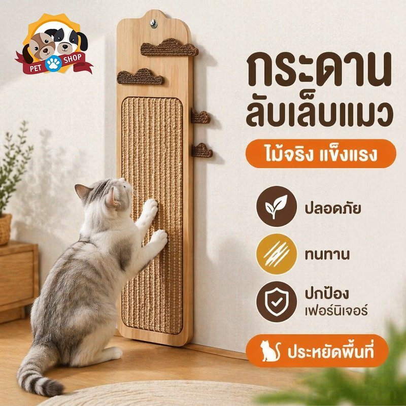 ที่ลับเล็บแมว แผ่นลับเล็บแมว ติดผนัง ไร้รอย ซิซัลธรรมชาติ กันข่วนโซฟา ของเล่นแมว ทนทาน
