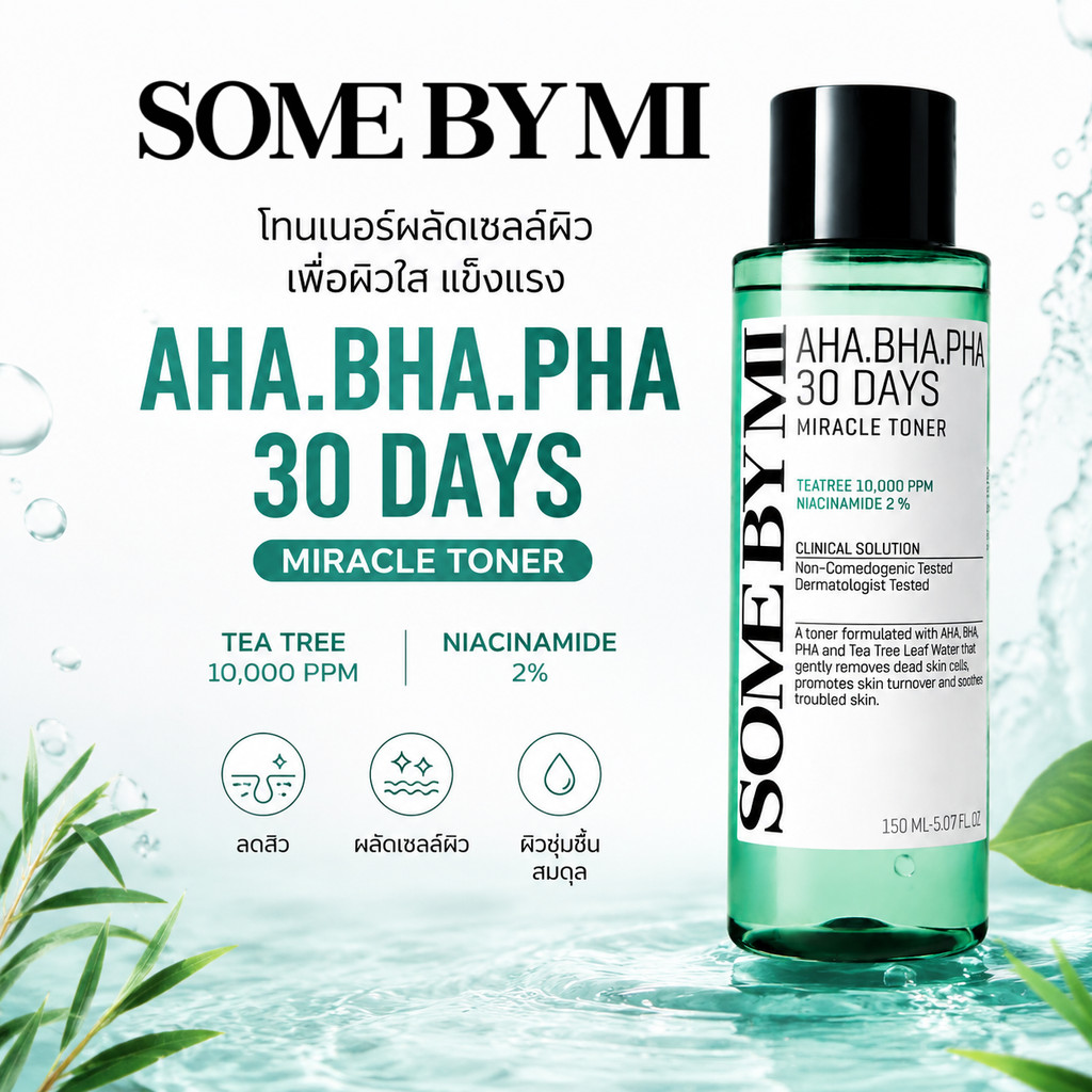 SOME BY MI AHA BHA PHA 30 Days Miracle Toner 150ml โทนเนอร์ลดสิว ผลัดเซลล์ผิว กระชับรูขุมขน