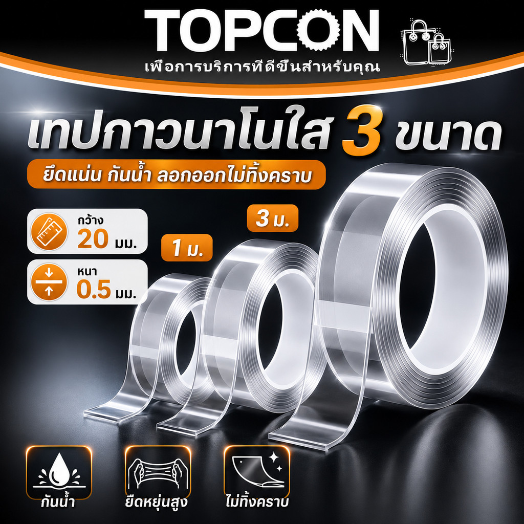 เทปนาโน 2หน้า กาวสองหน้าอเนกประสงค์ 1/3/5M เหนียวแน่น กันน้ำ ไม่ทิ้งร่องรอย ล้างแล้วใช้ใหม่ได้ ติดกำแพง บ้าน ออฟฟิศ