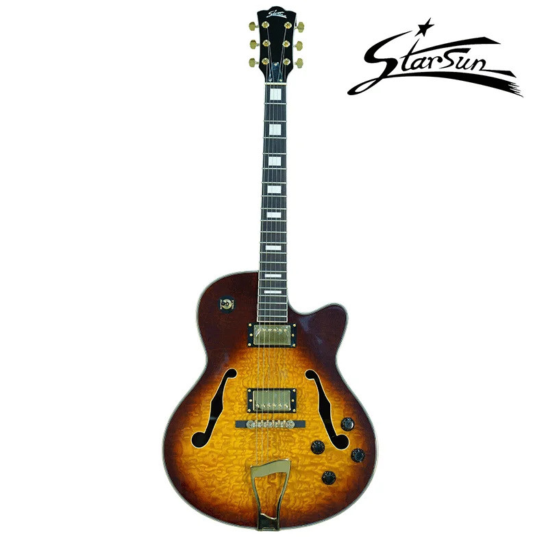 JIUya คุณภาพสูง Starsun X150 6 String ไฟฟ้าแจ๊สกีตาร์ Piebald Ash Top Semi Hollow Okoume คอขัดกีตาร์