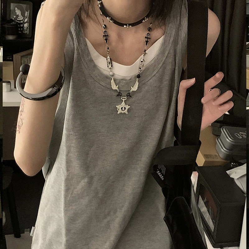 เสื้อกั๊กสองชิ้นปลอมแขนกุด เสื้อชั้นในสตรี ผู้หญิงฤดูร้อนหลวม
