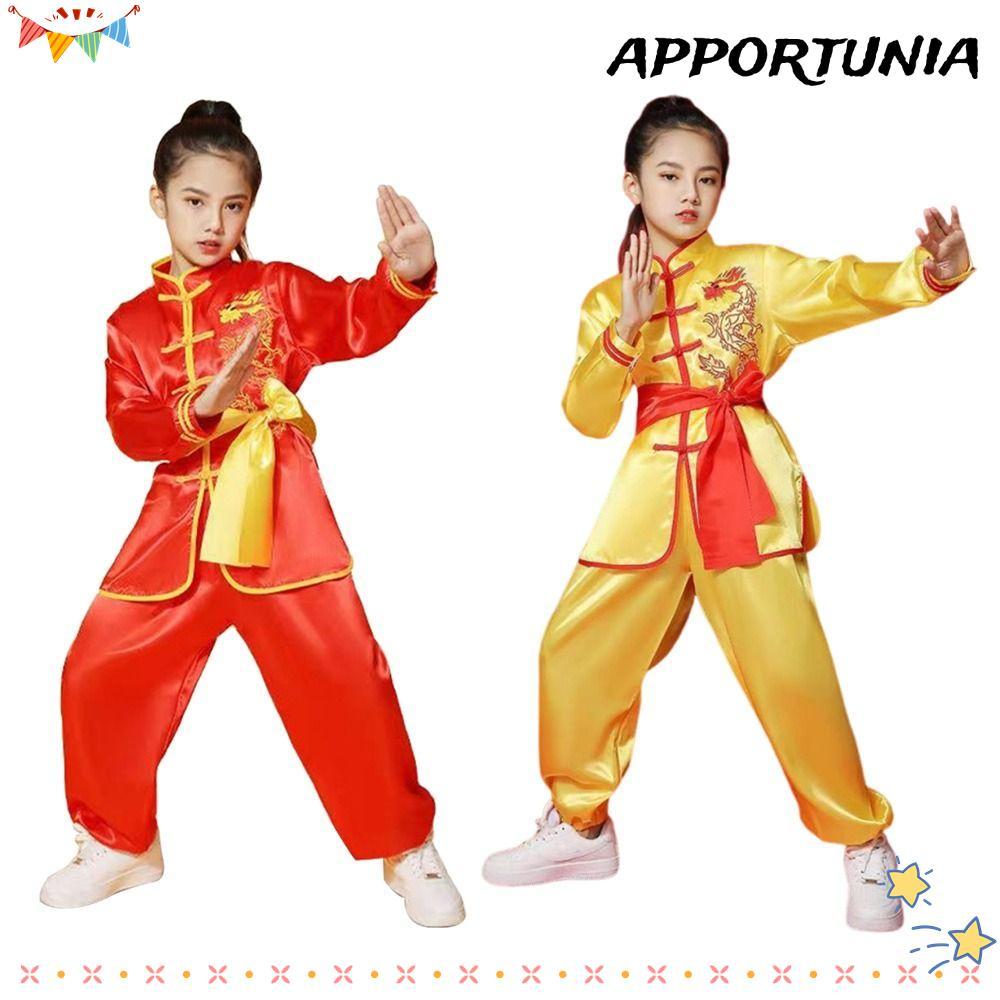 APPORTUNIA Wushu เครื่องแต่งกาย, แขนยาว Wushu Performance Kungfu เครื่องแบบ, แฟชั่นพร้อมเข็มขัดชุดศิ