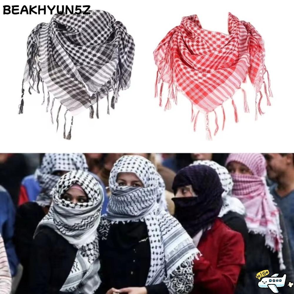 BEAKHYUN5Z ผ้าพันคอคอศีรษะ, เครื่องแต่งกายที่มีพู่อาหรับ Shemagh Headscarf, ผ้าพันคอขนาดใหญ่ Keffieh สําหรับผู้ชายผู้หญิง