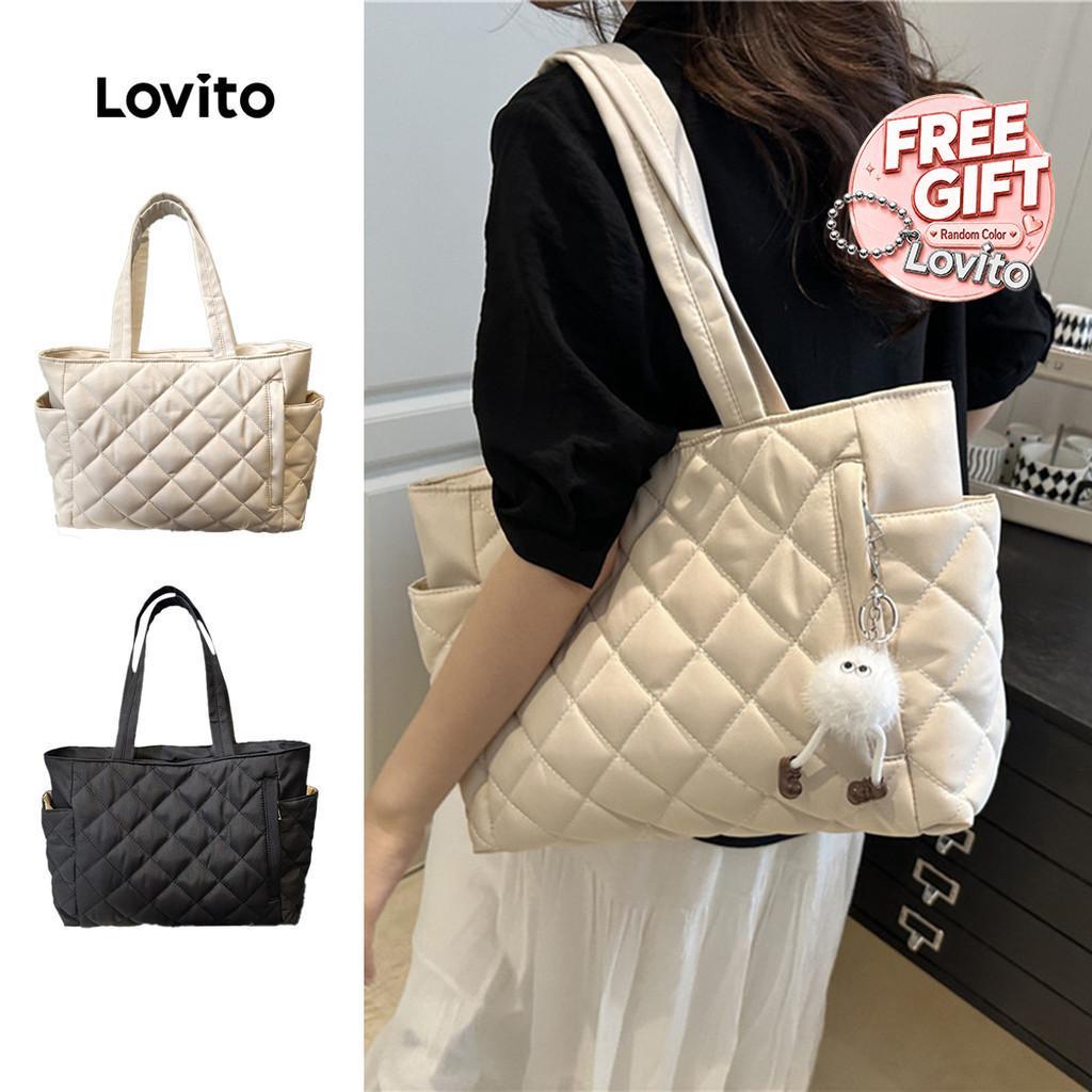 Lovito กระเป๋าสะพายไหล่ผู้หญิงผ้าผ้าวัสดุทอหนา ทนทาน แบบแคชชวล LFA98022