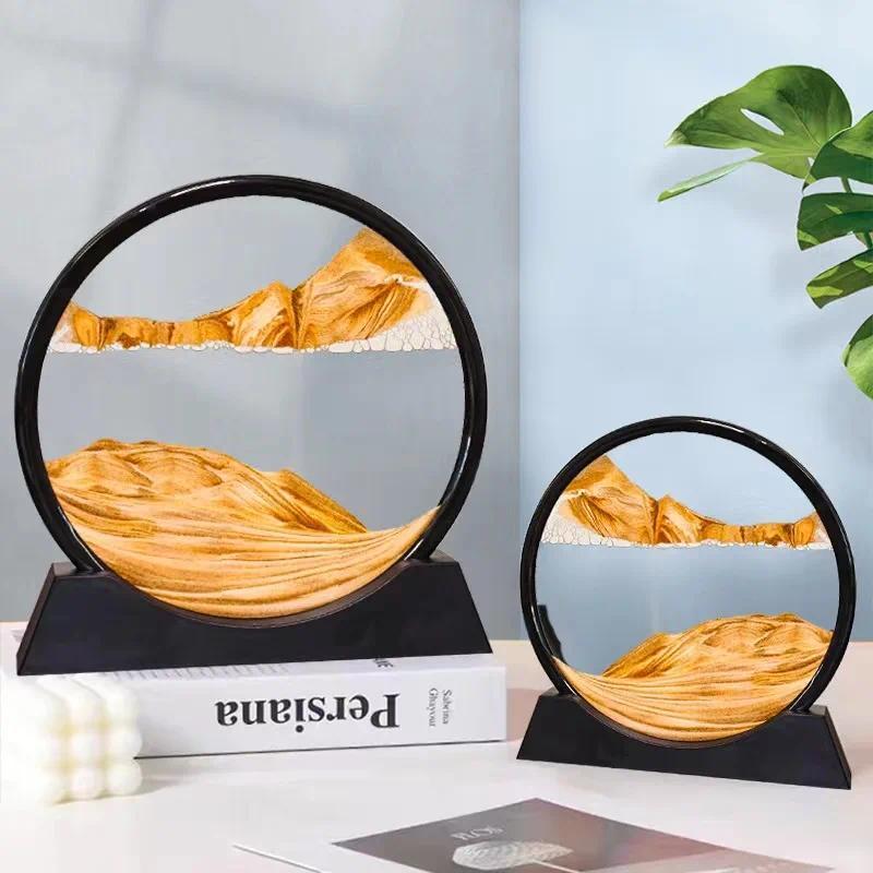 3D Sandscape Moving Sand Art Picture Round Glass Deep Sea Hourglass Quicksand Craft Flowing Sand Pai