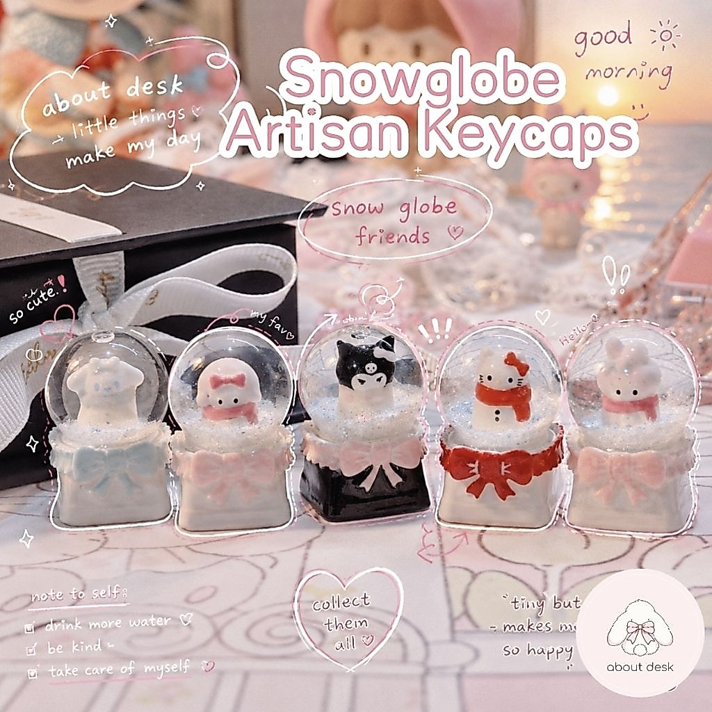 Snow globe Keycap Artisan Emily คีย์แคปสโนว์บอลน่ารัก ลูกโลกหิมะ พร้อมกล่องกำมะหยี่ แต่งคีย์บอร์ด Kawaii Cute พร้อมส่ง