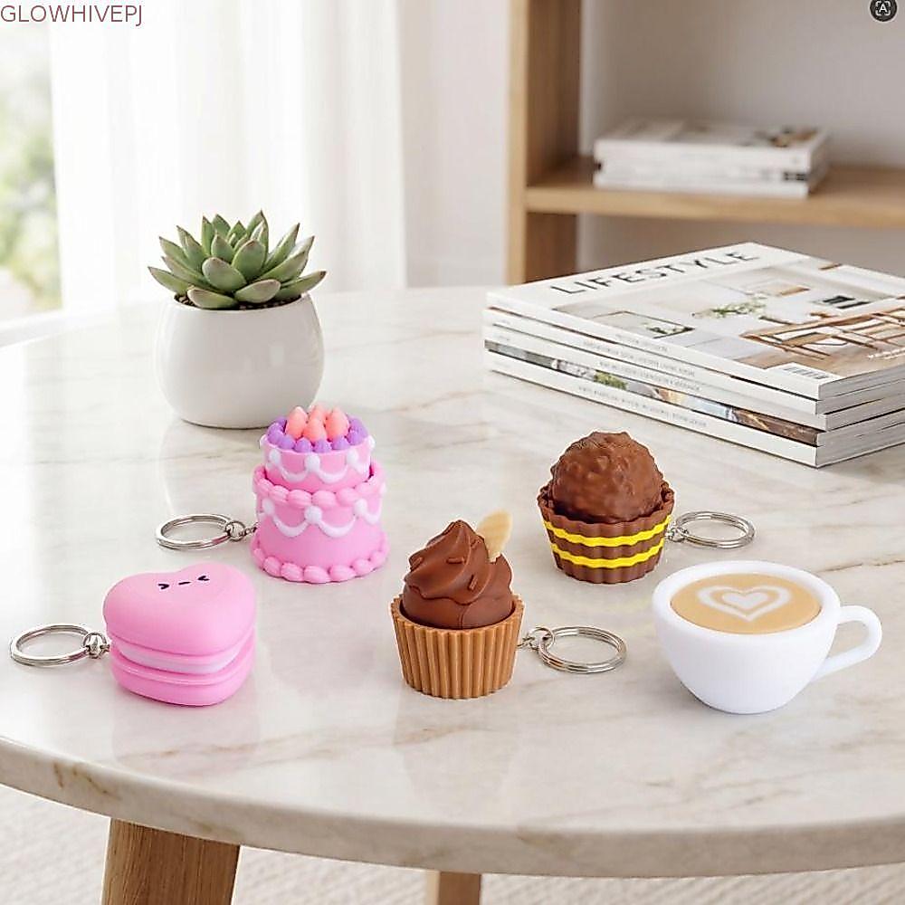 GLOWHIVEPJ Foods Clicker พวงกุญแจ, Sensory Food จี้ปุ่มนิ้วตลก, แบบพกพา Fidget 3D พิมพ์จําลองกาแฟ Calming พวงกุญแจกระเป๋าจี้