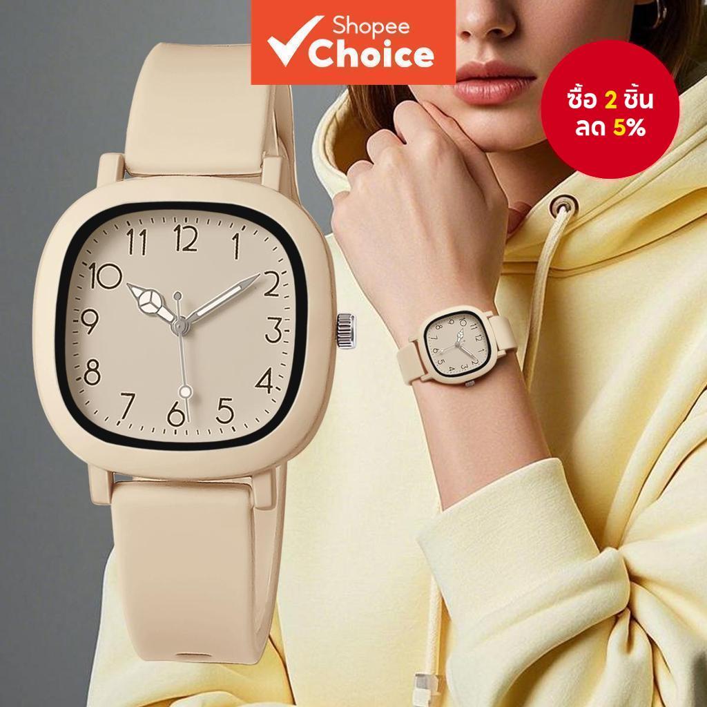นาฬิกาผู้หญิงทรงสี่เหลี่ยมมีสไตล์พร้อมตัวเลขอาหรับสายรัดซิลิโคน Sporty Dial สําหรับทุกวัน Outdoor Active