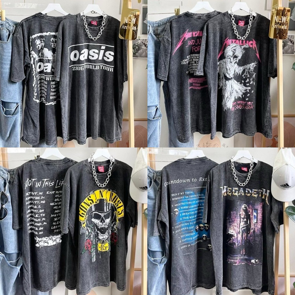 พร้อมส่งในไทย Oversize vintage เสื้อยืด แฟชั่นผู้หญิง -รวมลายผ้าฟอกวินเทจ ลายหน้า-หลัง
