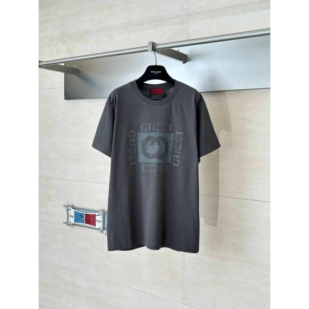 LHB4 GG Square distressed crack print short sleeve shirt T T-shirt for Men and Women