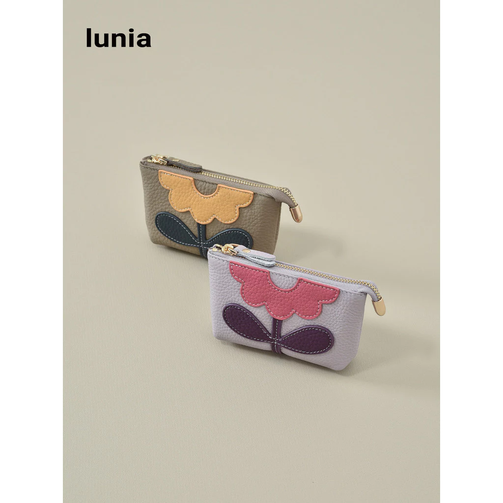 Lunia สไตล์จีน Cowhide ดอกไม้กระเป๋าเหรียญหนังแท้ผู้ถือบัตร Key Drivers License ลิปสติกหูฟังกระเป๋าเก็บ