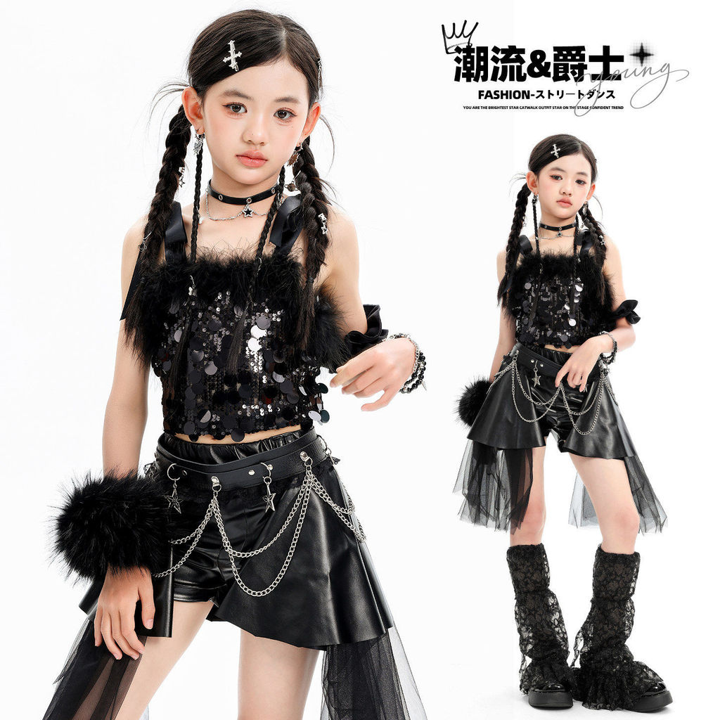 🔥มีพร้อมส่ง🔥 ชุดแสดงเวทีแจ๊สฮิปฮอป ครบชุดสาวน้อย / ชุดเซ็ตแจ๊สสไตล์โดดเด่น สำหรับเดินรันเวย์เด็กหญิง