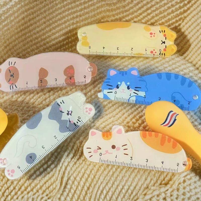 可爱猫咪你掌心尺卡通小猫猫5cm直尺学生画图测绘口袋便捷尺子Cat mini palm ruler cartoon, Tetris fun ruler, student pocket convenie