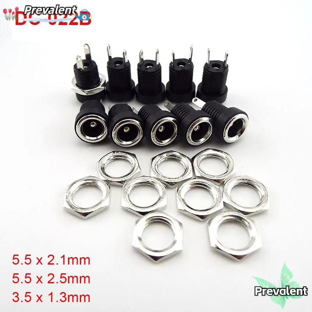 PREVALENT 10 ชิ้น DC Power Jack, 3.5*1.3 มิลลิเมตร 5.5*2.1 มิลลิเมตร 5.5*2.5 มิลลิเมตรปลั๊กอะแดปเตอร์ซ็อกเก็ตเชื่อมต่อ, ทนทาน DC022B 5.5 x 2.1 มิลลิเมตรหญิง 2 เทอร์มินัล 2 ขาแผง Mount Connector