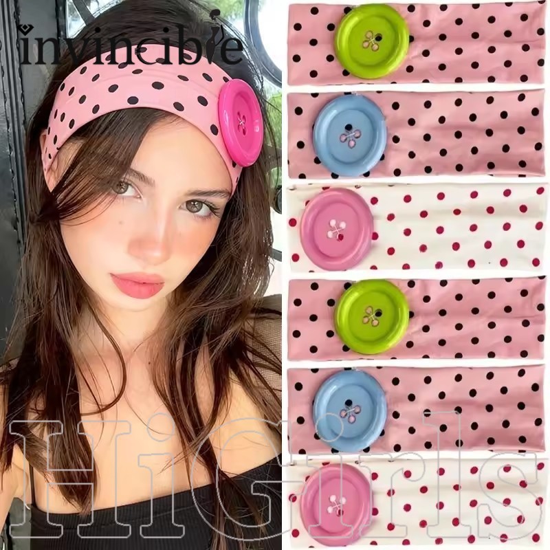 [Hi Girls] Summer Dopamine Polka-Dot Headband - เครื่องประดับผมตกแต่งปุ่มสีสันสดใสขนาดใหญ่สําหรับสาวหวาน [ใหม่ล่าสุด]