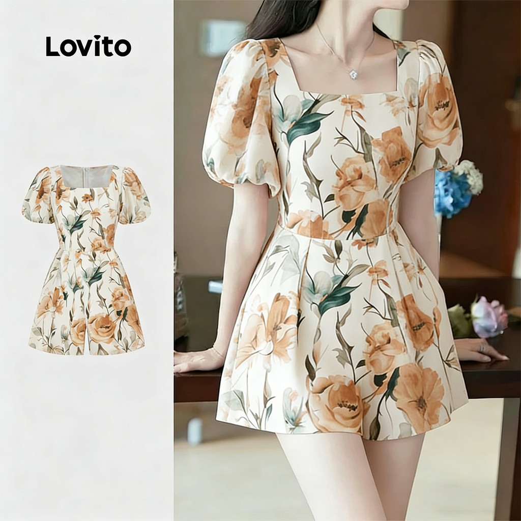Lovito รูปแบบจั๊มสูทหรูหราสําหรับการเดินทางไปทํางาน จั๊มสูทผู้หญิงสําหรับฤดูใบไม้ผลิ/ฤดูร้อน LK6ED20