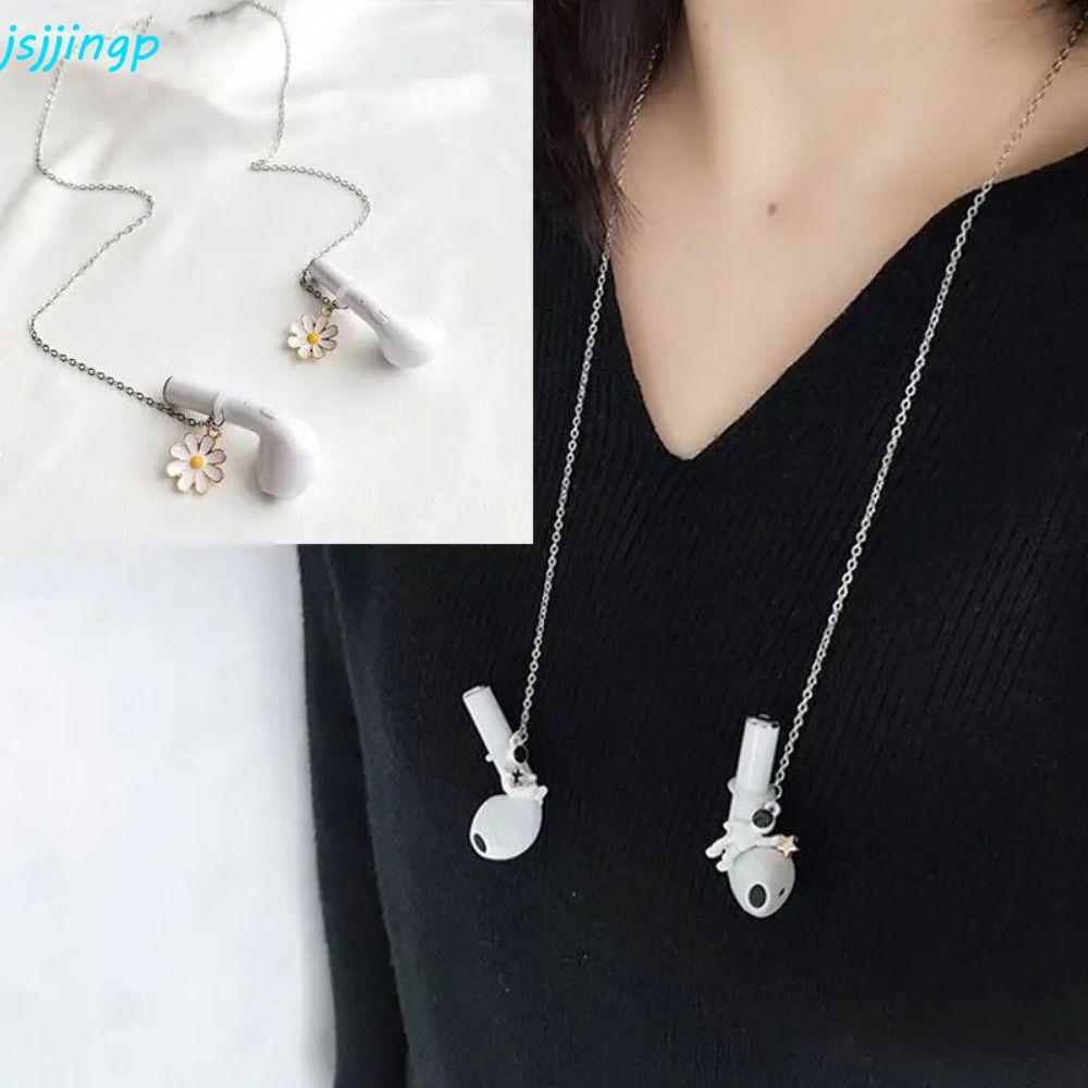 Jsjjingp โซ่ป้องกันการสูญหาย แม่เหล็กเดซี่ ตกแต่งคอแฟชั่นนักบินอวกาศ พร้อมเชือกเส้นเล็ก สร้อยคอหูฟังไร้สาย
