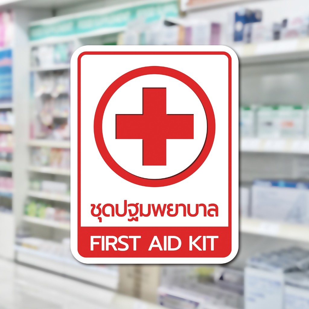 สติ๊กเกอร์ชุดปฐมพยาบาล FIRST AID KIT ป้ายชุดปฐมพยาบาล ชุดปฐมพยาบาล ป้ายเตือน ป้ายเซฟตี้ ป้ายคลินิก ป้ายร้านยา1