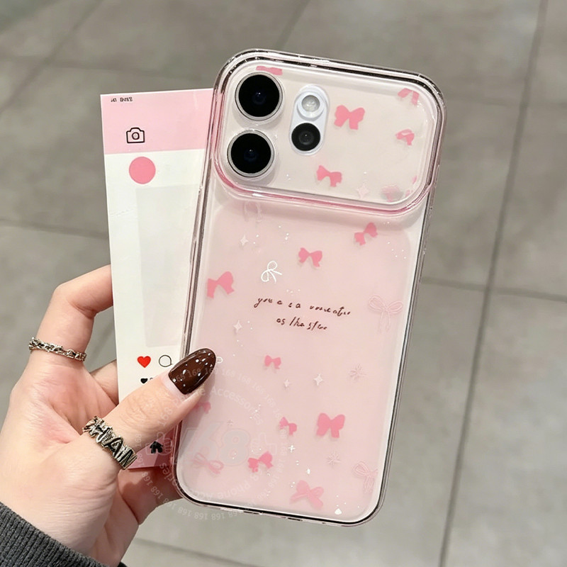 เคส OPPO Reno 16 16F 15 15F 14F 14 Pro 5G เคส OPPO Reno 16 15 Pro Max เคสน่ารักโบว์ชมพูใสกันกระแทก เคสผิวฝ้าอ่อนนุ่มไล่เฉดเบา ๆ สำหรับโทรศัพท์สำหรับนักเรียนผู้หญิง