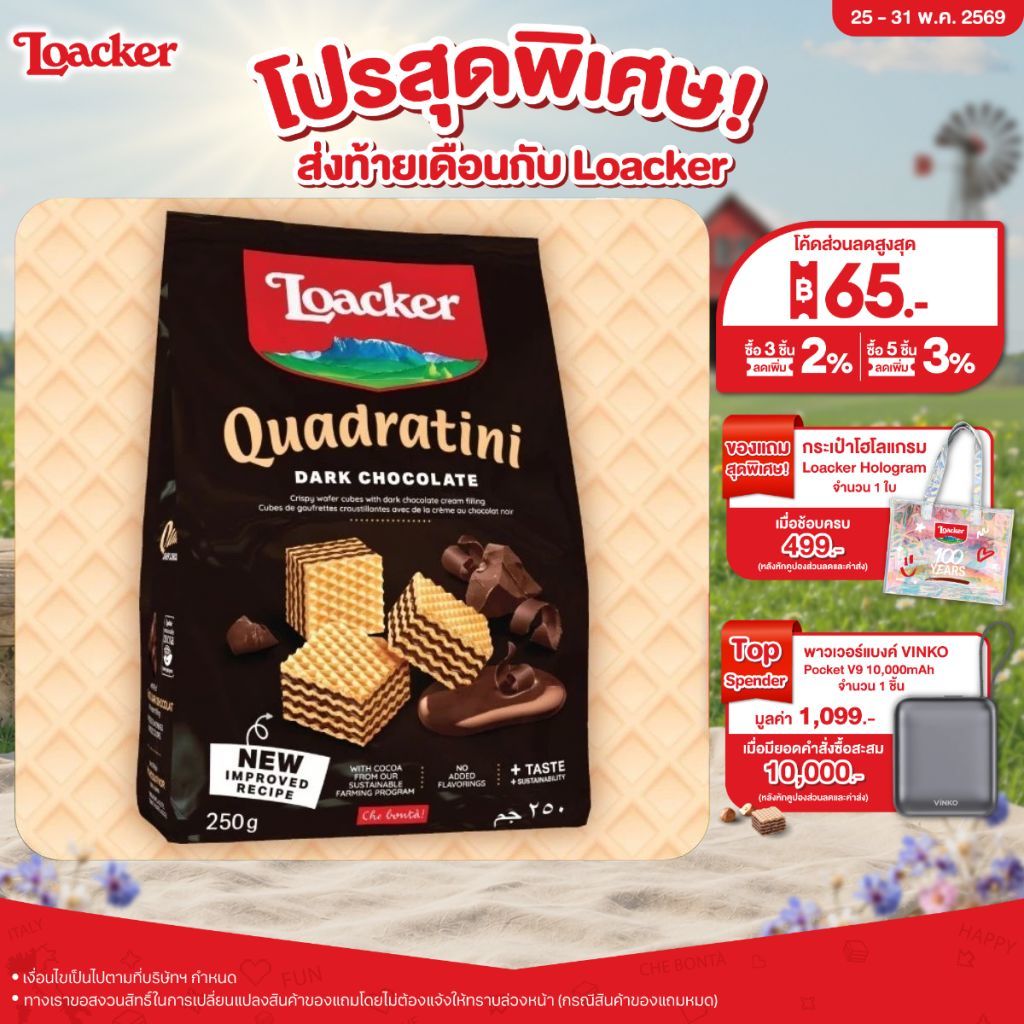 ล็อคเกอร์ ควอดราตินี ดาร์กช็อกโกแลต 250 กรัม | Loacker Quadratini Dark Chocolate 250 g