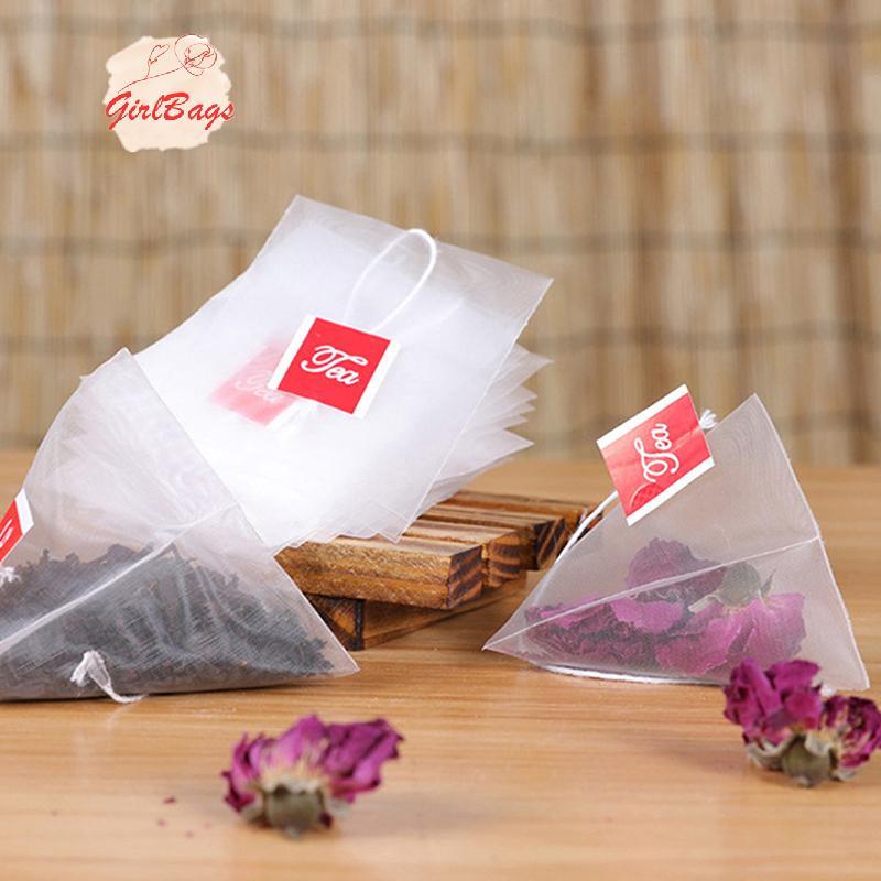 [Setad] 100 ชิ้นพีระมิดถุงชากรองแบบพกพาโปร่งใสทิ้งไนลอน Teabags สายเดี่ยวพร้อมฉลากถุงชาที่ว่างเปล่า [ใหม่]