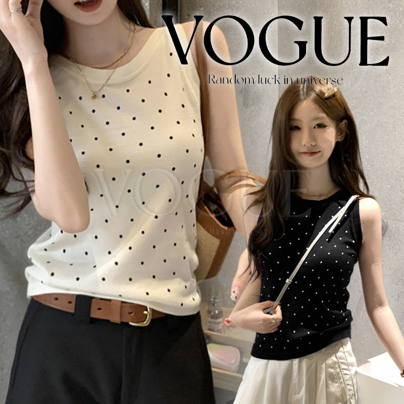 Vogue🌟พร้อมส่ง🌟 เสื้อกล้ามลายจุด พรางหุ่น ยืดตามตัวใส่ได้ทุกวัน มี2สี (X055)