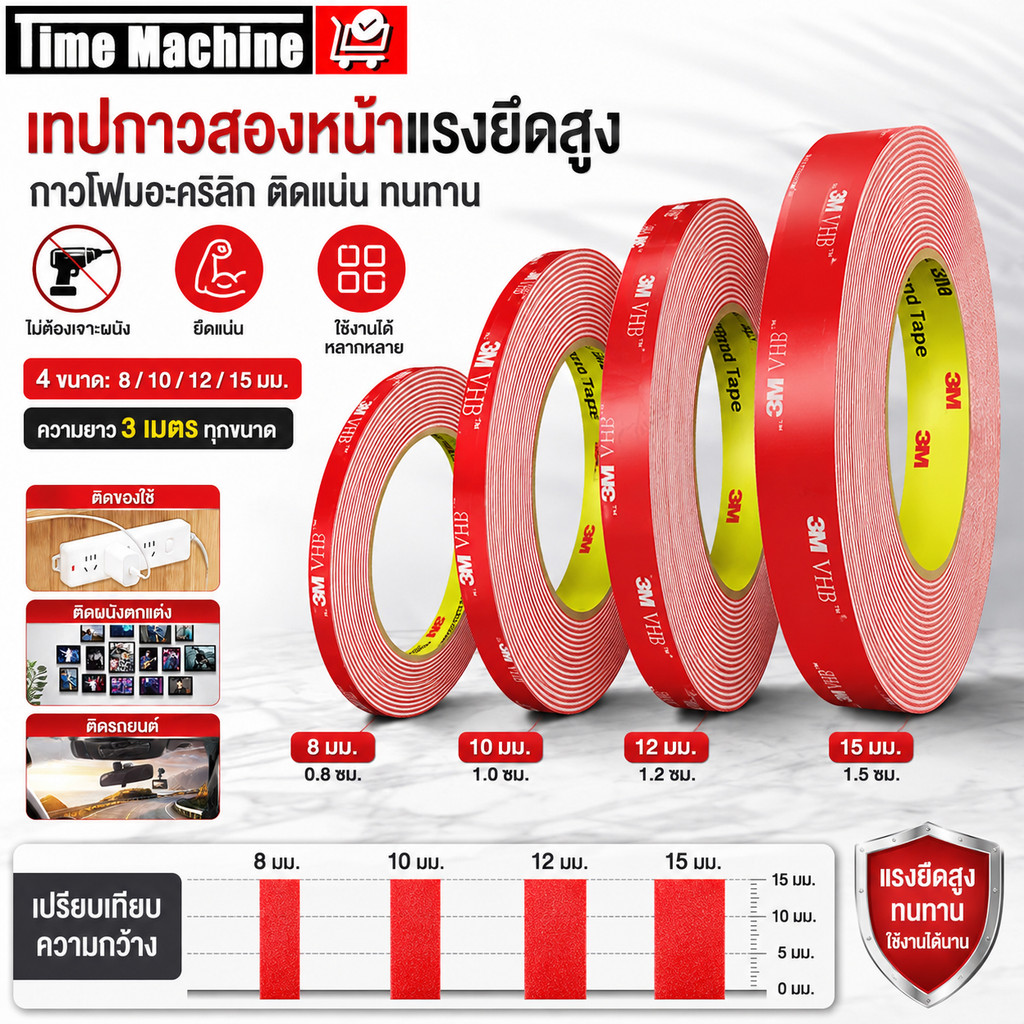 เทปกาว2หน้า3M แบบใส VHB 3M เทปใสสองหน้า ติดผนัง ติดรถยนต์ อเนกประสงศ์-