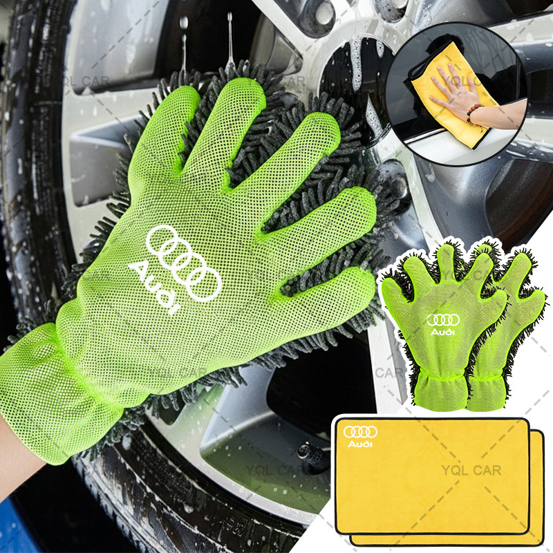 ถุงมือล้างรถนุ่มรถจักรยานยนต์ล้างมือทําความสะอาดถุงมือสําหรับ Audi A4 B8 A3 8P 8V S3 A5 A6 S6 C6 Q5 