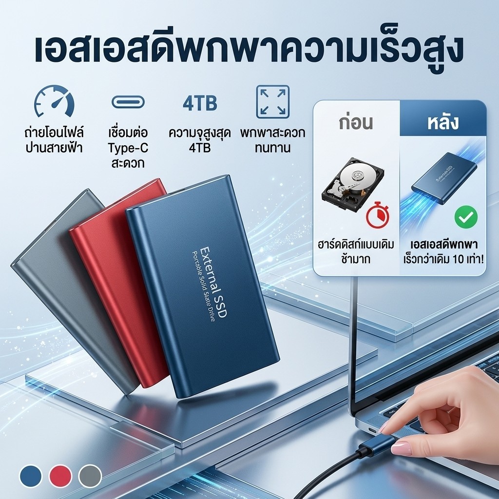 【พกพาสะดวก】HighspeedSolidStateDriveMobileHardDiskwithnd1TBSizes/ฮาร์ดดิสก์/SSD/ความเร็วสูง