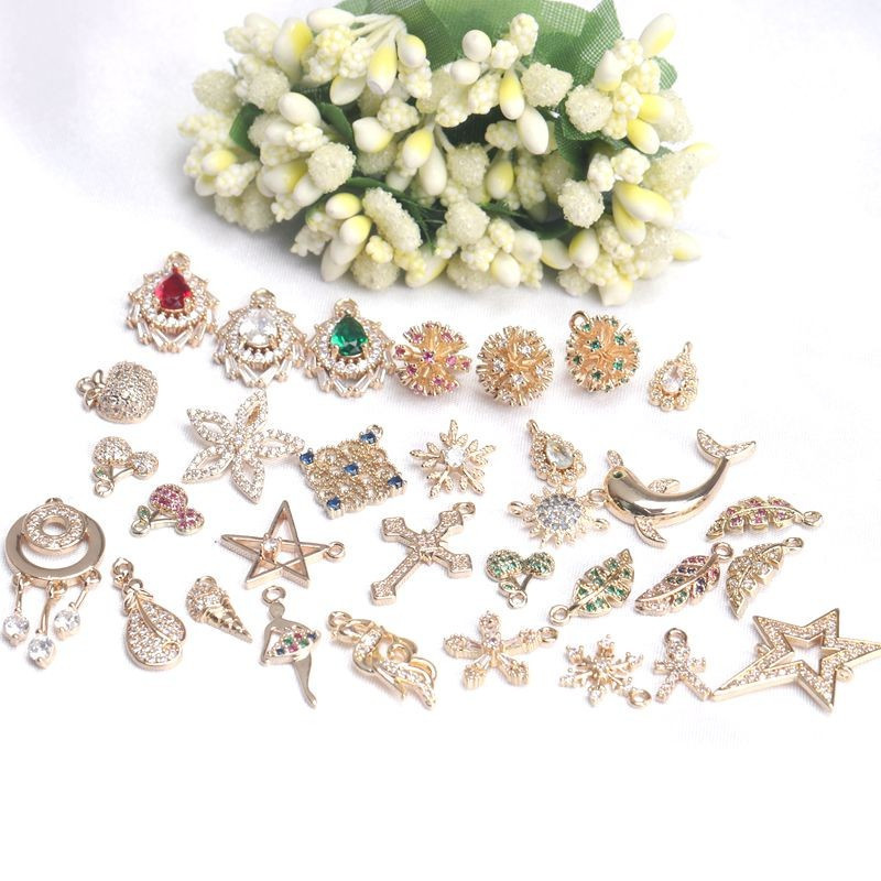 1 Rare Earth Glass Edge Gem Zircon Micro-Inlaid Water Drop ดาวห้าแฉกจี้สร้อยคอ DIY Hairpin Yingluo อ