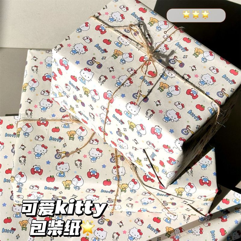 ใหม่ขายร้อนน่ารัก Hello Kitty กระดาษห่อ ins กระดาษห่อของขวัญวันเกิดประจําวันมูลค่าสูงหนาออกแบบกระดาษห่อ