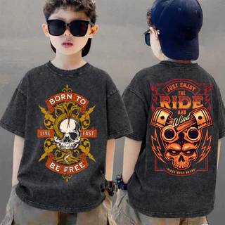 COD 2026 สินค้าใหม่ ทรงหลวม คอกลม เสื้อเด็ก kids Distressed T-shirt ผ้าฝ้าย เด็กชาย เสื้อผ้าเด็ก t-shirt Q370