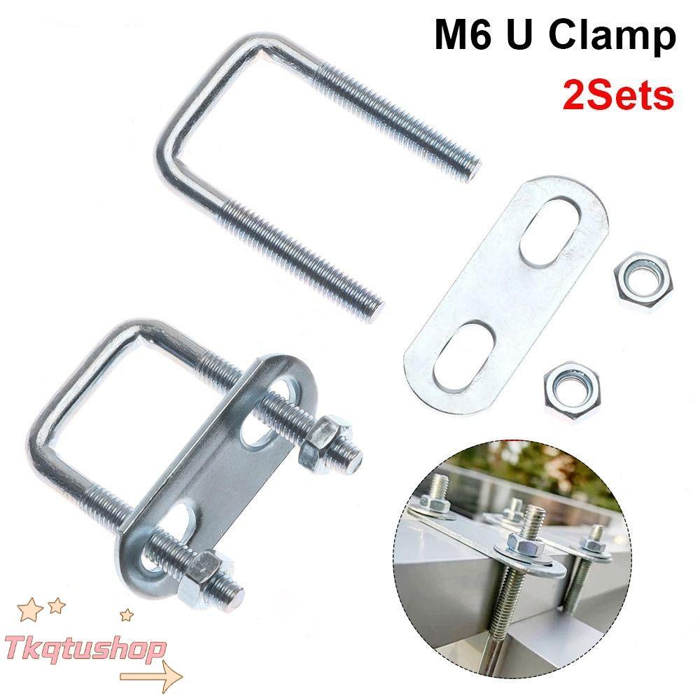 IMIHAN1 2 ชุดแคลมป์สี่เหลี่ยม, ท่อเหล็กสกรู U-Clamp, U-bolt มุมขวาทนทาน M6 พร้อม Baffle Squa Bolt