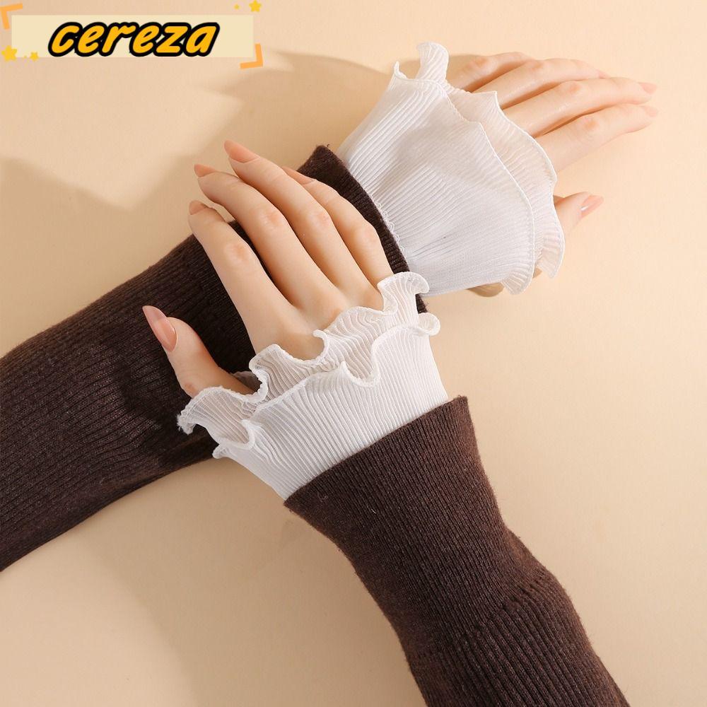 CEREZA ข้อมือปลอม, แขนเสื้อปลอมที่ถอดออกได้สีขาวสีดํา, กระดุมข้อมือลูกไม้นัวเนียหลายชั้น