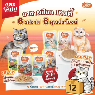 ( ยกโหล 12 ซอง ) Kandy แคนดี้ อาหารแมว เปียกแมว ไม่ใส่เกลือ จากปลาเนื้อขาว โปรตีนสูง ลูกแมวและแมวโต