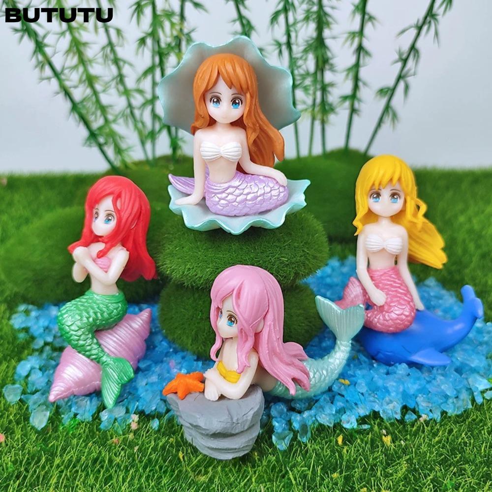 บูตูตู เงือกน้อยเครื่องประดับ ตกแต่งเค้กการ์ตูนตุ๊กตานางเงือก สีสันสดใส ตกแต่งโต๊ะ ตู้ปลา