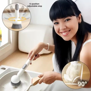 ใหม่เติมของเหลวจ่ายแปรงทําความสะอาดห้องครัว360องศาหมุนจานขัดพื้นที่มีปุ่มกด