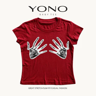(พร้อมส่ง24ชม.) baby tee สีชมพู ลายมือดวงตาอาร์ต y2k สายดาร์ก ทรงเข้ารูป ใส่เท่เด่นไม่ซ้ำ
